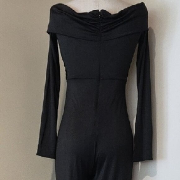 NWT NBD JOURNI OFF THE SHOULDER BLACK JUMPSUIT W/KNOTTED FRONT AND CUTOUT SZ XL - Picture 5 of 6